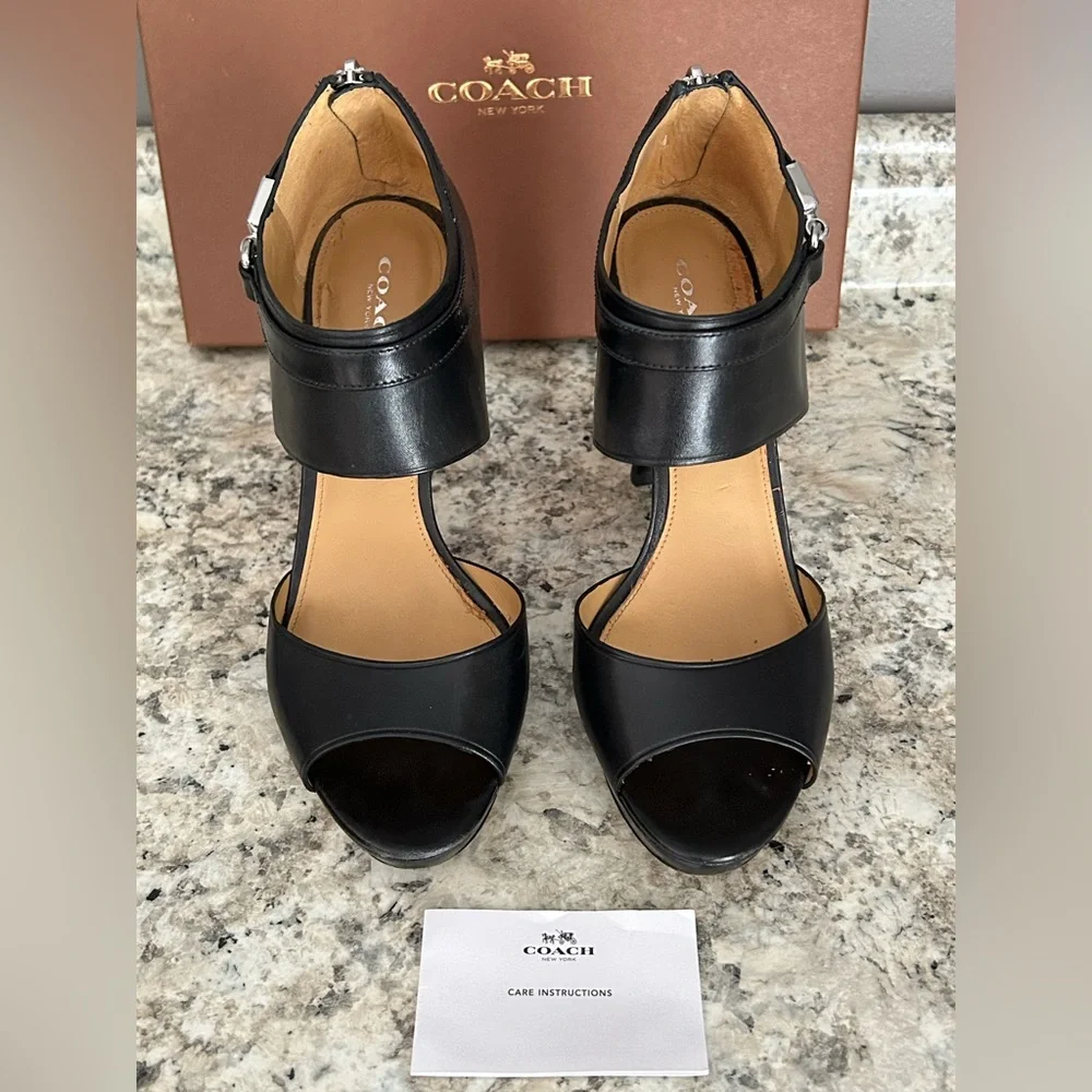 Coach Wexwood Semi Matte Calf Leather Peep Toe Heels in Original Box Size 8.5 - Picture 4 of 15